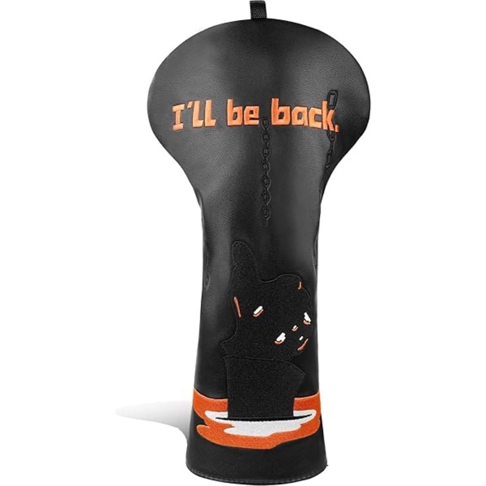 I’ll Be Back Leather Golf Club Headcover - Black and Orange